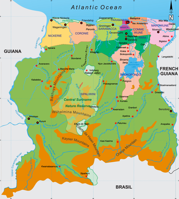 Kaart van Suriname