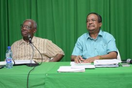 Ronald Venetiaan, oud- president van Suriname en NPS- voorzitter Gregory Rusland,
