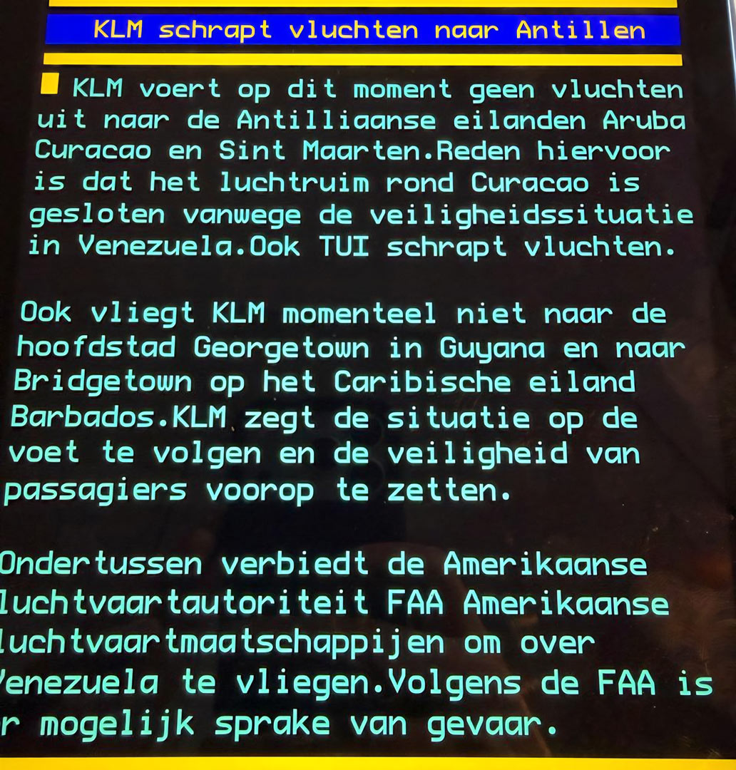 Read more about the article KLM schrapt vluchten naar Caribisch gebied vanwege escalerende crisis in Venezuela